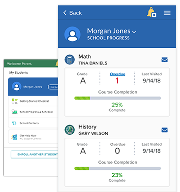 screenshots of the Get Help Now section of the K12 App